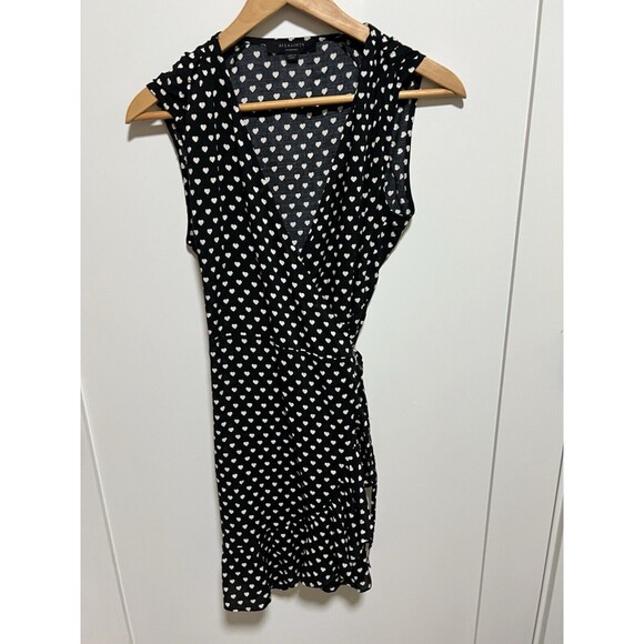 All Saints Krystal Valentine Black White Hearts Wrap Dress Size M - Picture 3 of 11